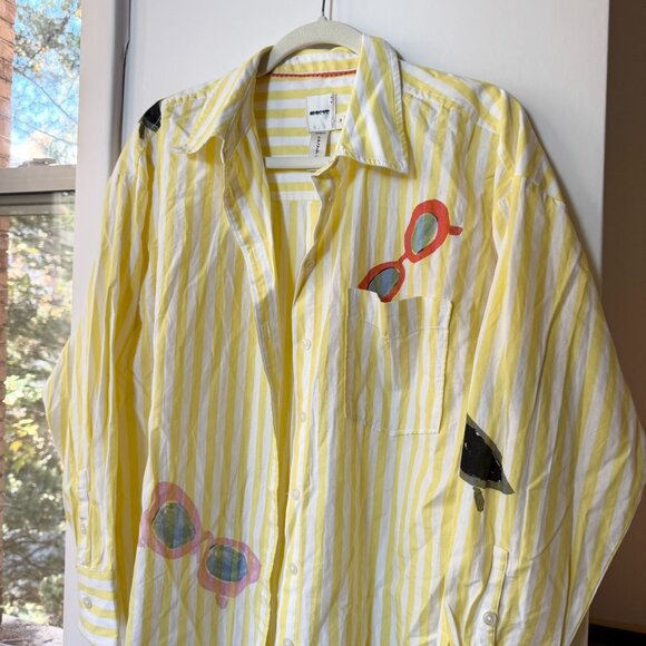 Anthropologie Maeve Bennet Button Down Shirt Novelty Striped Sunglasses Medium - Picture 10 of 12
